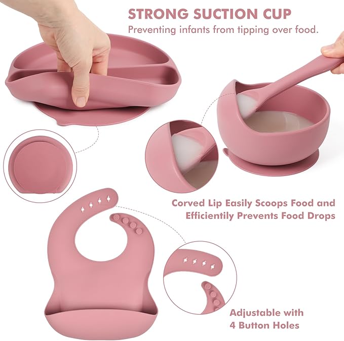 Pink Baby Silicone Tableware Set: Safe and Slip - Resistant, Helping Babies Enjoy Meals Happily