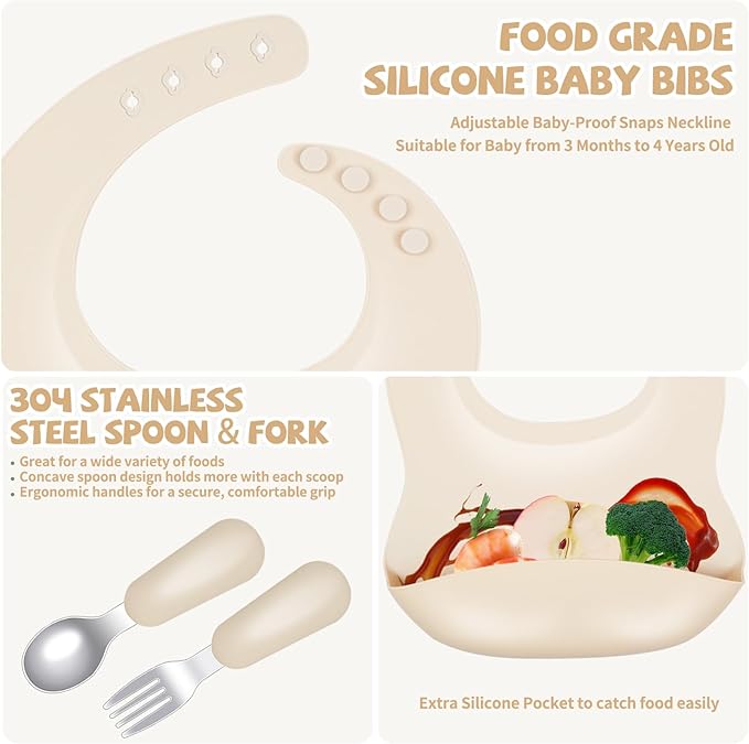 Infant and Toddler Stainless Steel Silicone Tableware Set: Safe Meal Partitioning, Aiding Baby's Self - Feeding
