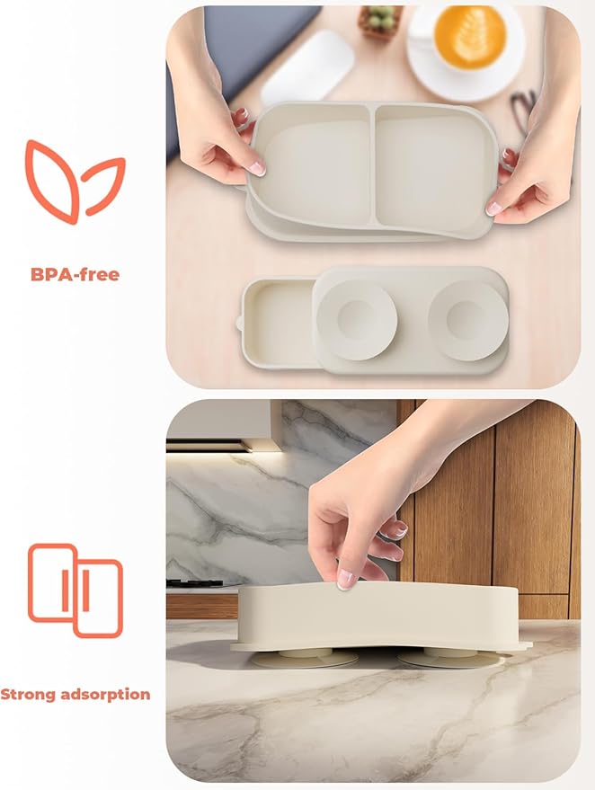 Beige Silicone Baby Tableware Set: Safe, Leak - Proof and Easy to Clean, Helping Babies Eat Easily