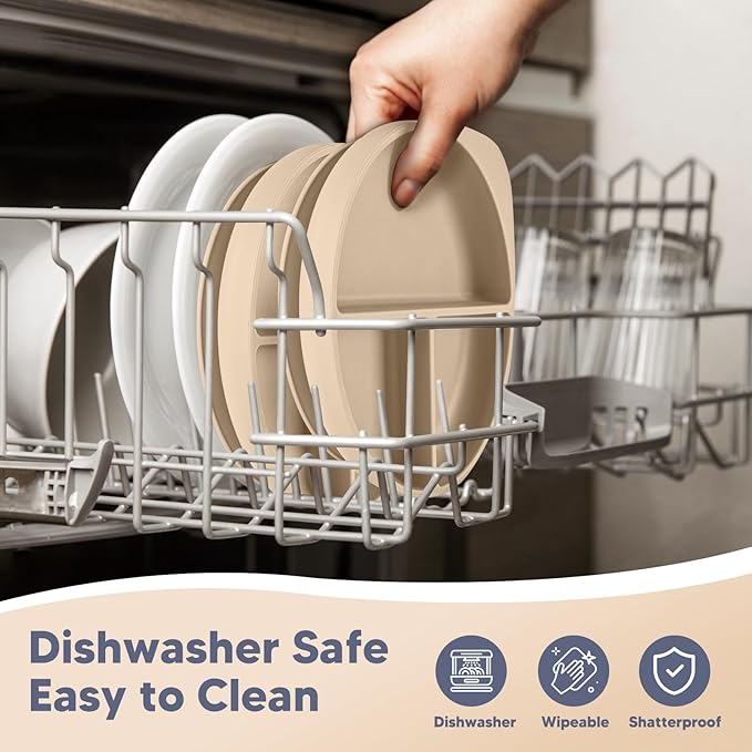 Beige Three - Compartment Silicone Plate: Safe, Slip - Resistant and Easy to Clean, Aiding Babies in Healthy Meal Partitioning
