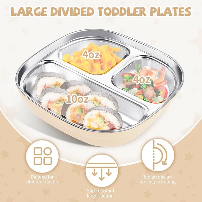 Infant and Toddler Stainless Steel Silicone Tableware Set: Safe Meal Partitioning, Aiding Baby's Self - Feeding