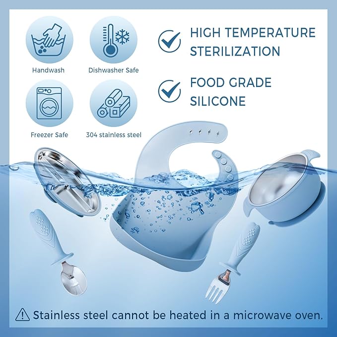 Light Blue Baby Silicone Tableware Set: Safe and Slip - Resistant, Helping Babies Enjoy Meals Happily