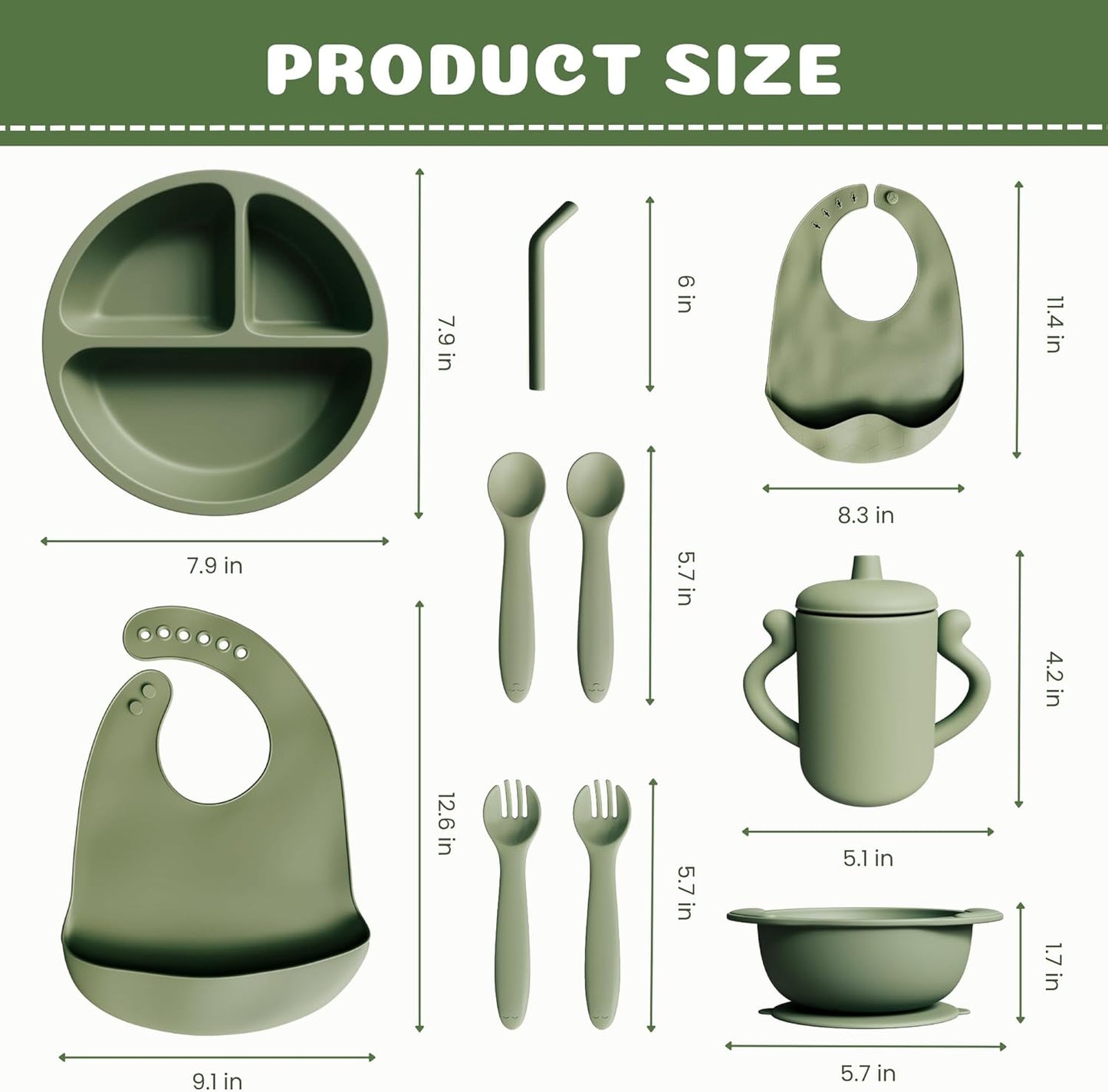 Olive Green Baby Silicone Tableware Set: Safe and Slip - Resistant, Aiding Babies in Independent Eating