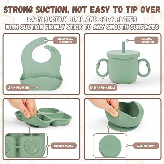 Green Silicone Baby Tableware Set: Multifunctional Integration, New Safe Dining Experience