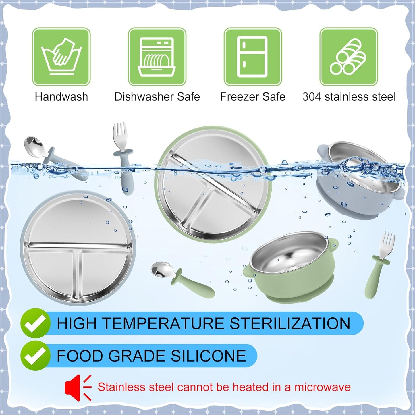 Baby Stainless Steel Silicone Tableware Set: Anti - Slip, Spill - Proof, Safe, Convenient and Easy to Clean
