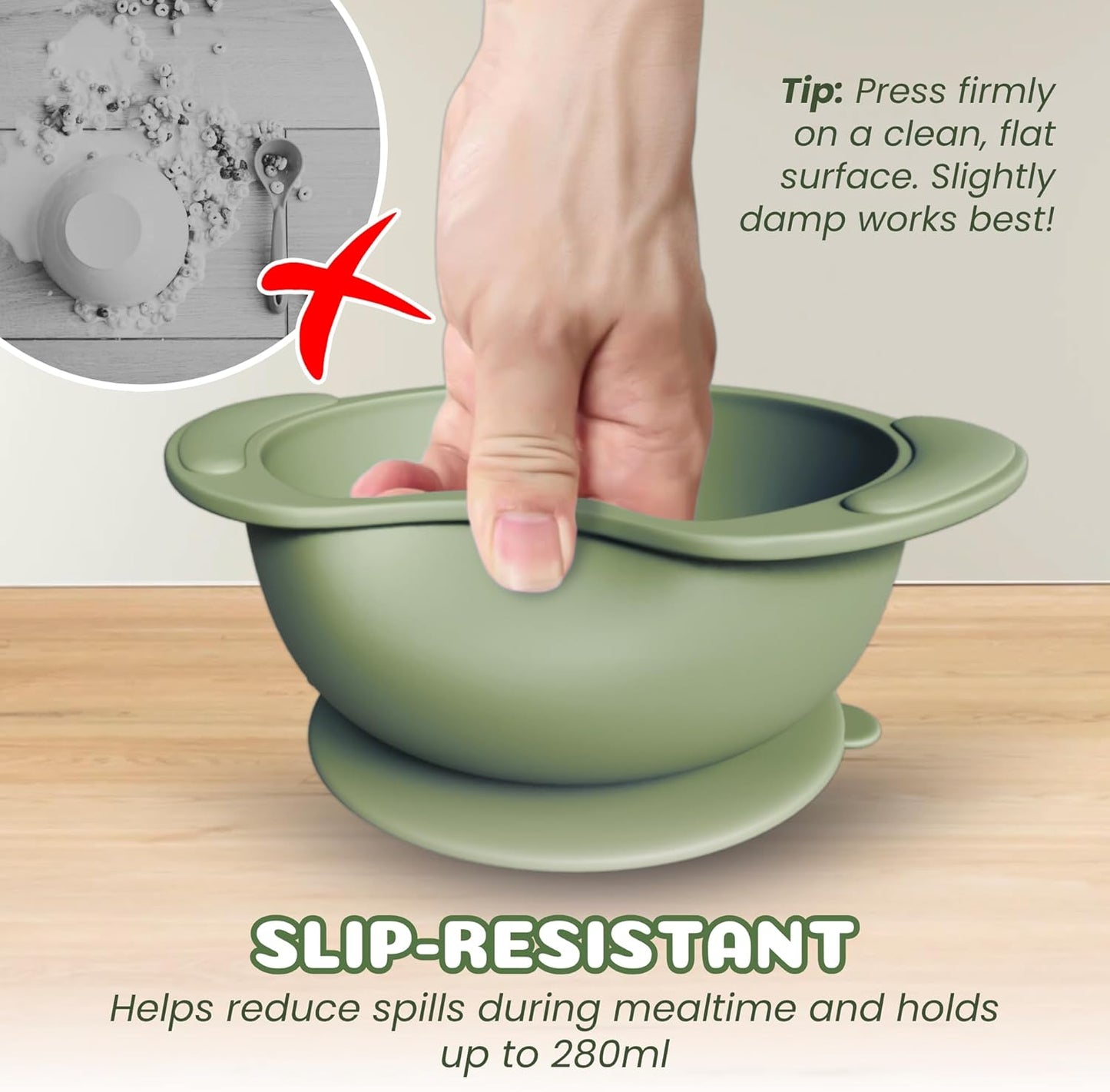 Olive Green Baby Silicone Tableware Set: Safe and Slip - Resistant, Aiding Babies in Independent Eating