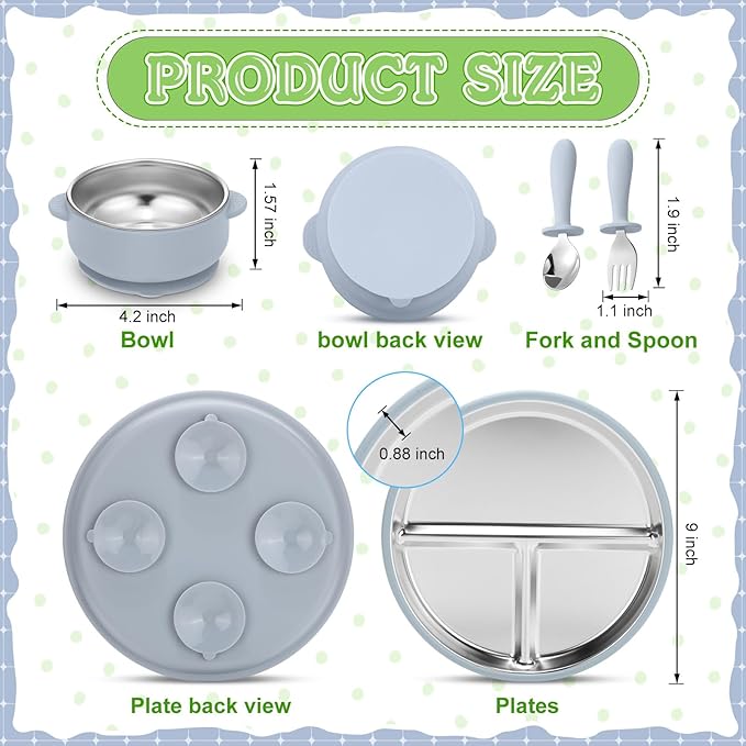 Baby Stainless Steel Silicone Tableware Set: Anti - Slip, Spill - Proof, Safe, Convenient and Easy to Clean