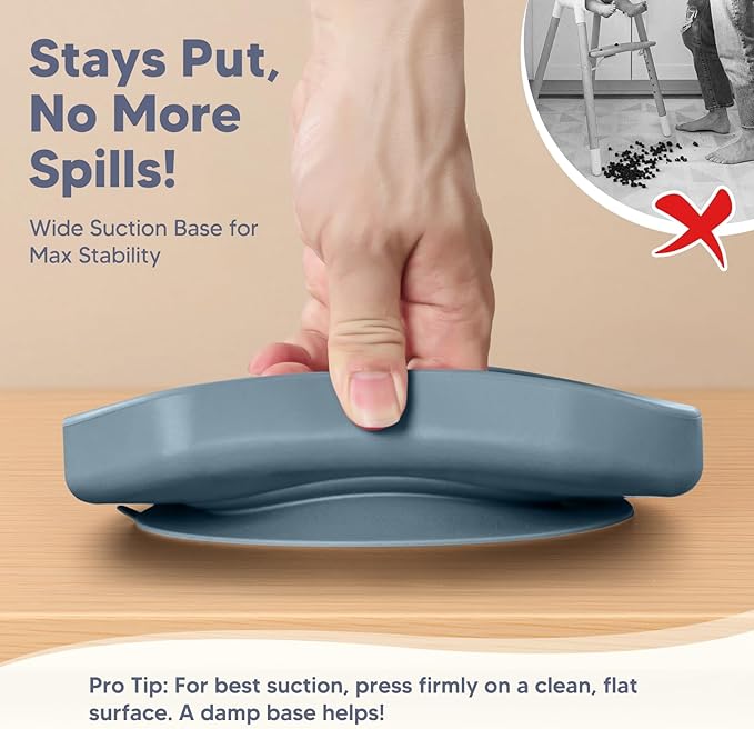 Gray - Blue Baby Silicone Tableware Set: Safe and Spill - Proof, Aiding Babies in Healthy Eating