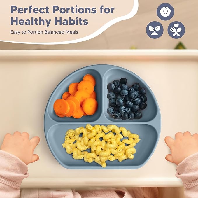 Gray - Blue Baby Silicone Tableware Set: Safe and Spill - Proof, Aiding Babies in Healthy Eating