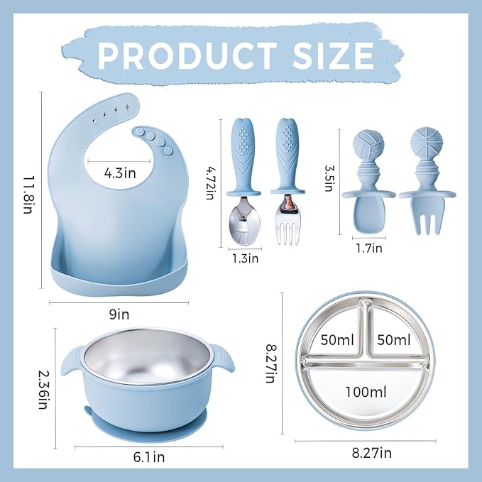 Light Blue Baby Silicone Tableware Set: Safe and Slip - Resistant, Helping Babies Enjoy Meals Happily