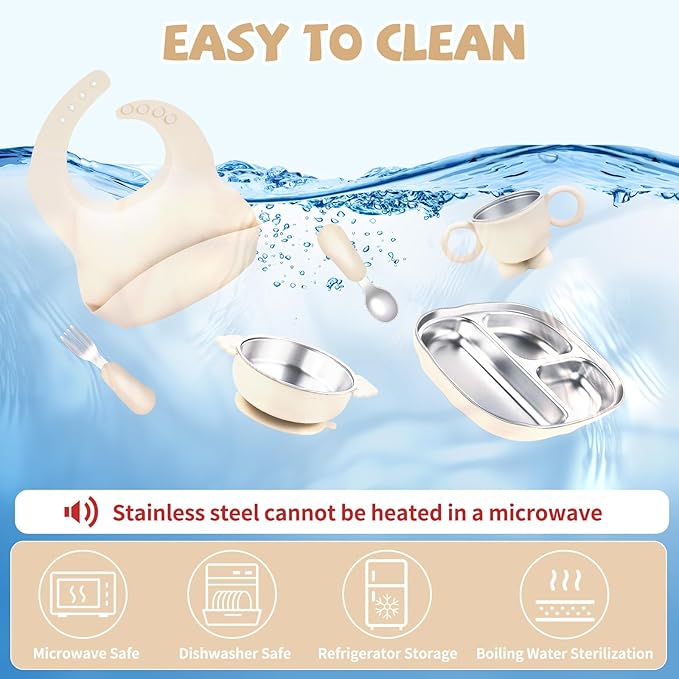 Infant and Toddler Stainless Steel Silicone Tableware Set: Safe Meal Partitioning, Aiding Baby's Self - Feeding