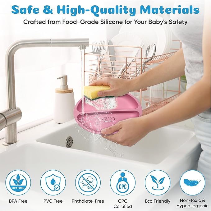Pink Baby Silicone Tableware Set: Safe and Spill - Proof, Helping Babies Eat Easily