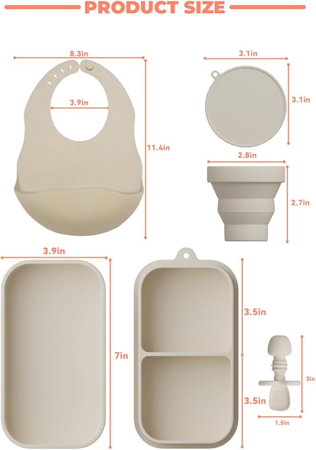 Beige Silicone Baby Tableware Set: Safe, Leak - Proof and Easy to Clean, Helping Babies Eat Easily