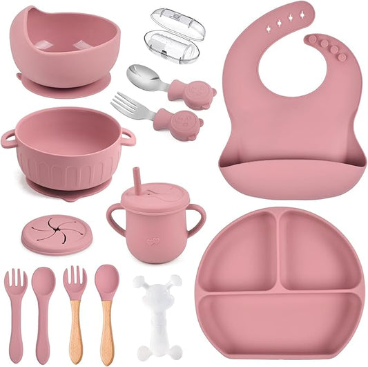 Pink Baby Silicone Tableware Set: Safe and Slip - Resistant, Helping Babies Enjoy Meals Happily