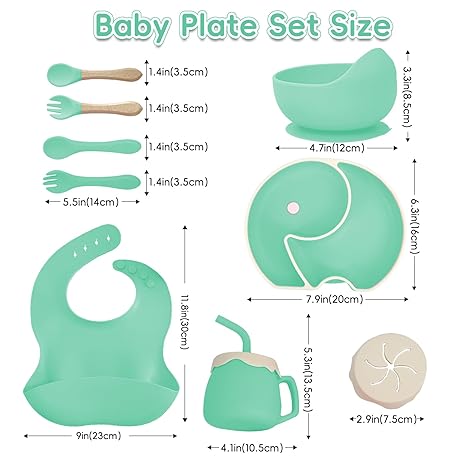 Mint Green Baby Silicone Tableware Set: Safe and Soft, Helping Babies Eat Easily