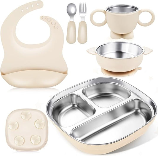 Infant and Toddler Stainless Steel Silicone Tableware Set: Safe Meal Partitioning, Aiding Baby's Self - Feeding