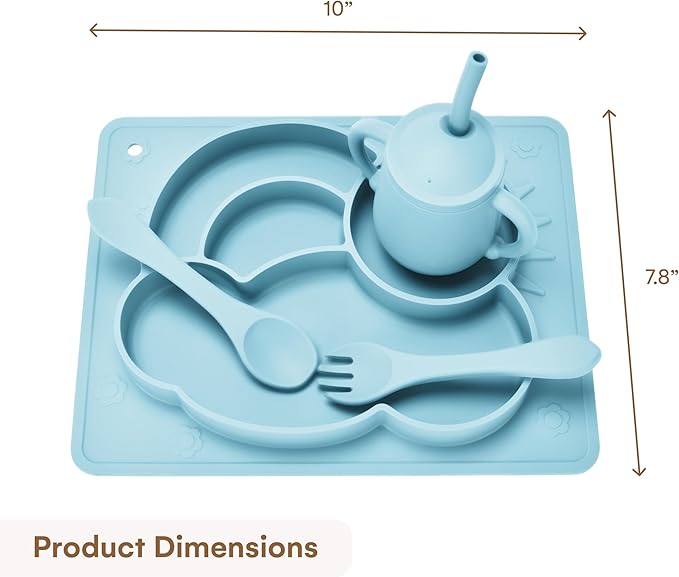 Blue Silicone Baby Feeding 5 - Piece Set: Safe Material, Considerate Design, Facilitate Easy Feeding