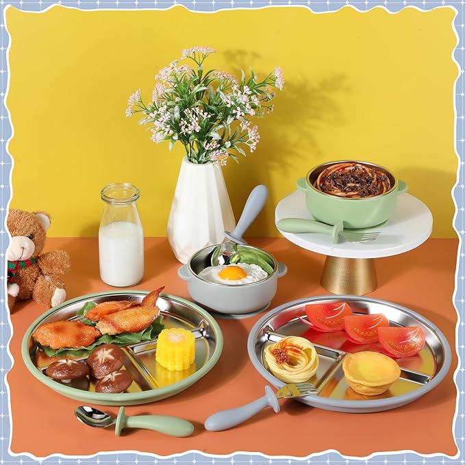 Baby Stainless Steel Silicone Tableware Set: Anti - Slip, Spill - Proof, Safe, Convenient and Easy to Clean