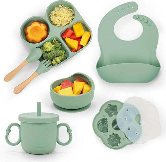 Green Silicone Baby Tableware Set: Multifunctional Integration, New Safe Dining Experience