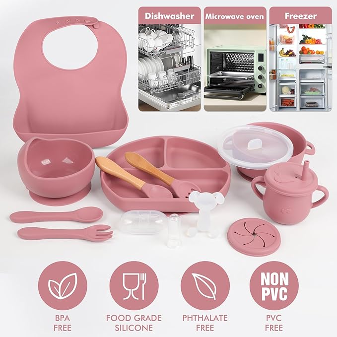 Pink Baby Silicone Tableware Set: Safe and Slip - Resistant, Helping Babies Enjoy Meals Happily
