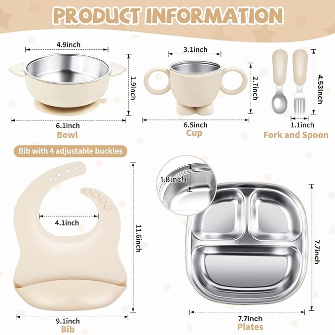 Infant and Toddler Stainless Steel Silicone Tableware Set: Safe Meal Partitioning, Aiding Baby's Self - Feeding