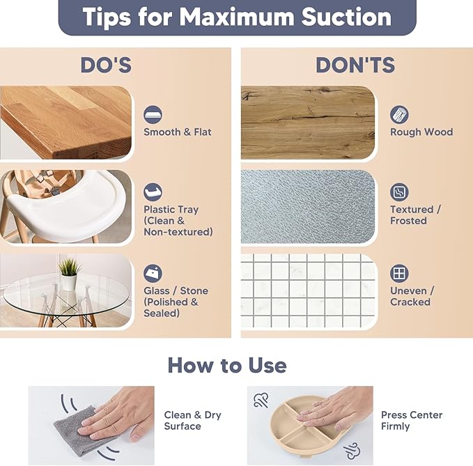 Beige Three - Compartment Silicone Plate: Safe, Slip - Resistant and Easy to Clean, Aiding Babies in Healthy Meal Partitioning