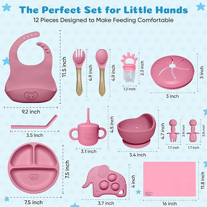 Pink Baby Silicone Tableware Set: Safe and Spill - Proof, Helping Babies Eat Easily