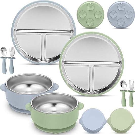 Baby Stainless Steel Silicone Tableware Set: Anti - Slip, Spill - Proof, Safe, Convenient and Easy to Clean