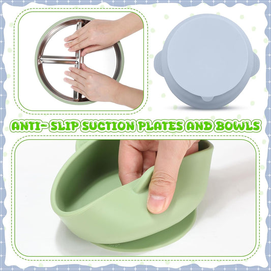 Baby Stainless Steel Silicone Tableware Set: Anti - Slip, Spill - Proof, Safe, Convenient and Easy to Clean